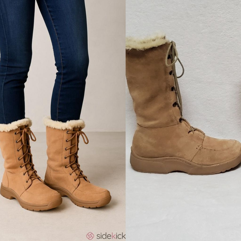 Rare Vintage 90s Delia's Tan Leather Lace-up Chunky Sole Fur Lined Combat Boots
